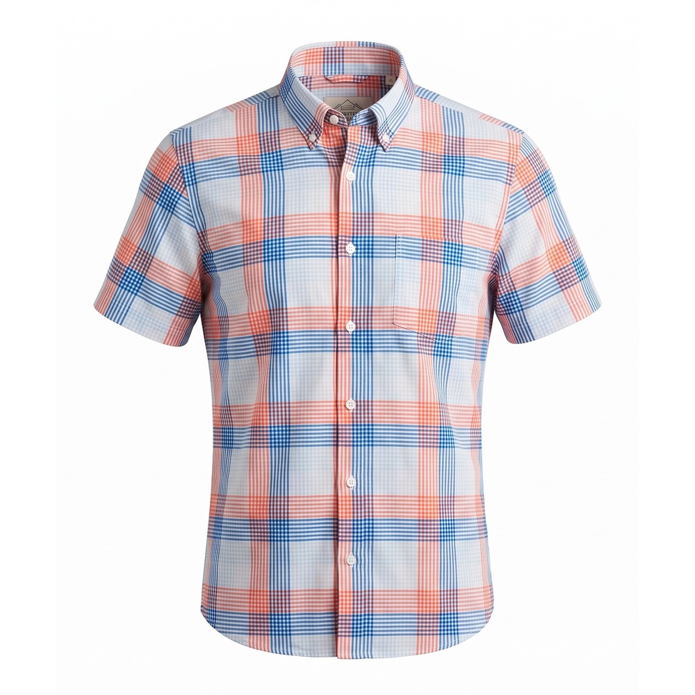 St Johns Bay Mens Large Classic Fit Short Sleeve Plaid Button Down Shirt Red